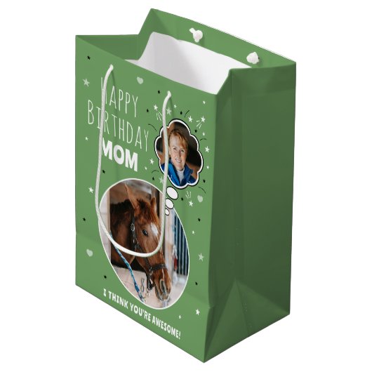 Leuk Paard Mam Verjaardag Gedachte Bubble Foto Gro Medium Cadeauzakje (Voorkant Gekanteld)