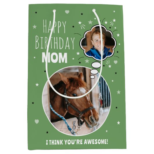 Leuk Paard Mam Verjaardag Gedachte Bubble Foto Gro Medium Cadeauzakje (Voorkant)