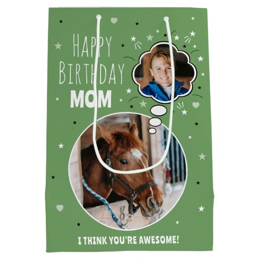 Leuk Paard Mam Verjaardag Gedachte Bubble Foto Gro Medium Cadeauzakje (Achterkant)