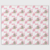 Leuk Paard Verjaardag Roze Bloem Gepersonaliseerd Cadeaupapier (Vlak)