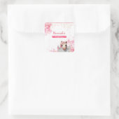 Leuk Paard Verjaardag Roze Bloem Gepersonaliseerd Vierkante Sticker (Tas)