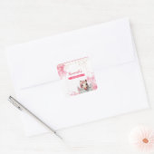 Leuk Paard Verjaardag Roze Bloem Gepersonaliseerd Vierkante Sticker (Envelop)