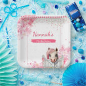 Leuk Paard Verjaardagsfeestje Roze Bloemen geperso Papieren Bordje (Feest)