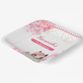 Leuk Paard Verjaardagsfeestje Roze Bloemen geperso Papieren Bordje (Gebogen)