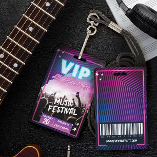 Leuk paars roze neon VIP All Access Pass Concert Badge