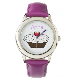 Leuk paarse cupcake gepersonaliseerd ontwerp horloge