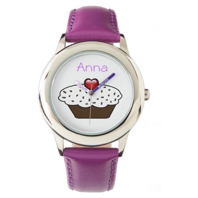 Leuk paarse cupcake gepersonaliseerd ontwerp horloge (Voorkant)