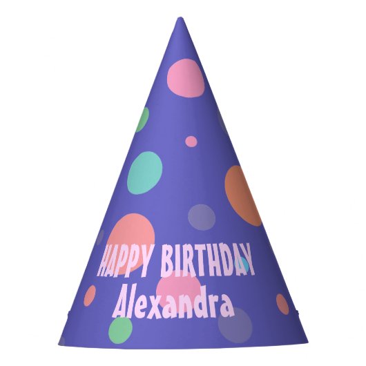 Leuk Paarse Party Pet met Kleurrijke Polka Dots Feesthoedjes (Voorkant)