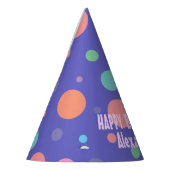 Leuk Paarse Party Pet met Kleurrijke Polka Dots Feesthoedjes (Links)