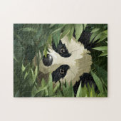 Leuk panda beer achter bamboe bladeren legpuzzel (Horizontaal)