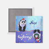 Leuk Panda Beer in Santa Hat Ondeugend / Nice Magn Magneet (Voorkant / Achterkant)