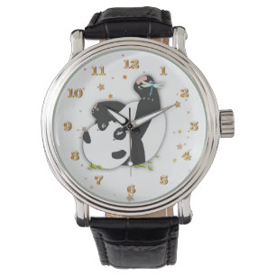 Leuk Panda Beer voor Dierenvrienden Gold Stars Horloge