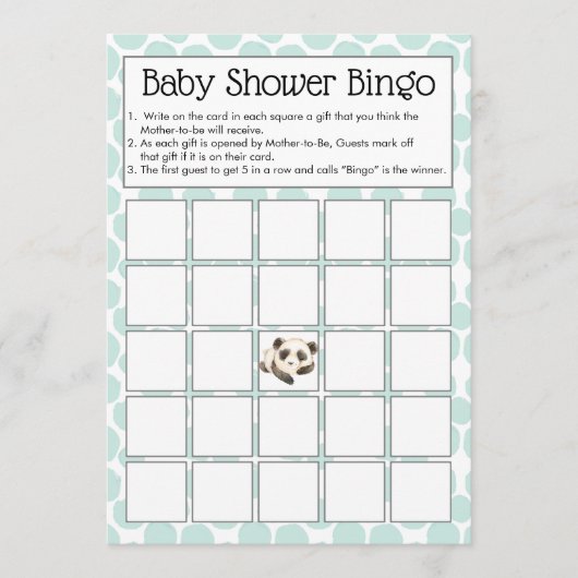 Leuk Panda Beren Baby shower Bingo spel Kaart (Voorkant)