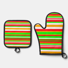 Leuk patroon met levendige strepen ovenwant & pannenlap set