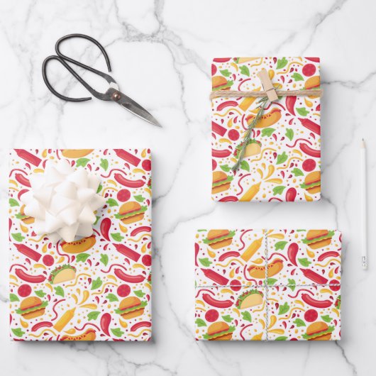 leuk patroon van gemengde fast food tegel inpakpapier vel (Voorkant)