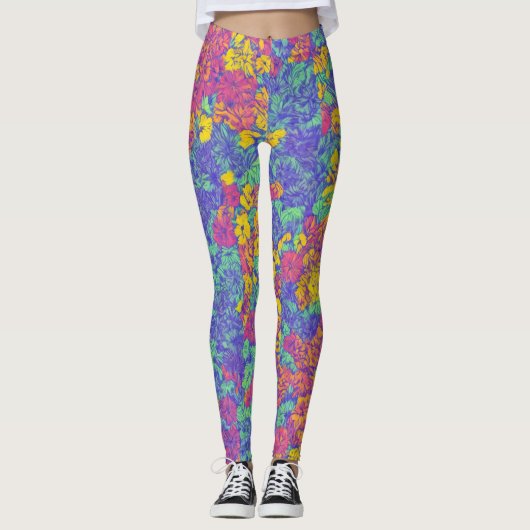 Leuk patroontje Floral LuLaRoe Roze Geel Paarse Leggings (Voorkant)