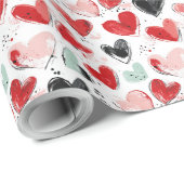 Leuk patroontje met beschilderde hartjes waterverf cadeaupapier (Rol Hoek)