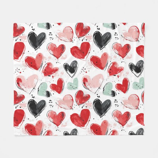 Leuk patroontje met beschilderde hartjes waterverf fleece deken (Voorkant (Horizontaal))