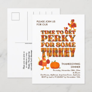Leuk PERKY VOOR TURKIJE Thanksgiving Diner Uitnodiging Briefkaart
