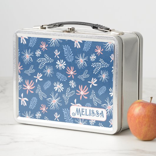 Leuk Persoonlijk Metalen Lunchbox blauw & roze blo (In situ)