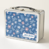Leuk Persoonlijk Metalen Lunchbox blauw & roze blo (Voorkant)