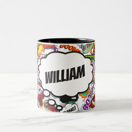 Leuk persoonlijk stripboek met naam tweekleurige koffiemok (Center)