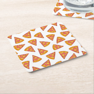 Leuk Pizza Slice Patroon Kartonnen Onderzetters