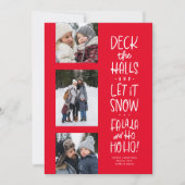 Leuk plezier drie foto rood wit Kerstmis Feestdagenkaart (Voorkant)