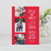 Leuk plezier drie foto rood wit Kerstmis Feestdagenkaart (Staand voorkant)