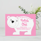 Leuk Polar Beer Kinder 1e Verjaardagsfeestje Roze  Kaart (Staand voorkant)