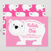 Leuk Polar Beer Kinder 1e Verjaardagsfeestje Roze  Kaart (Voorkant / Achterkant)