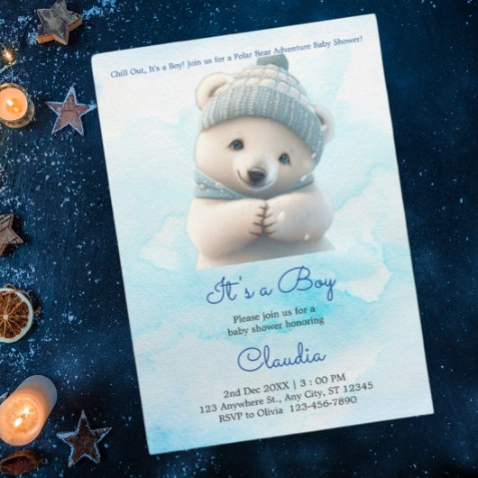 Leuk Polar Beer Winterblauw Baby shower Haar Boy Kaart