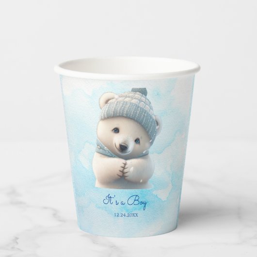 Leuk Polar Beer Winterblauw Baby shower Haar Boy Papieren Bekers (Voorkant)