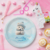 Leuk Polar Beer Winterblauw Baby shower Haar Boy Papieren Bordje (Feest)