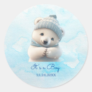 Leuk Polar Beer Winterblauw Baby shower Haar Boy Ronde Sticker