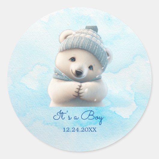 Leuk Polar Beer Winterblauw Baby shower Haar Boy Ronde Sticker (Voorkant)