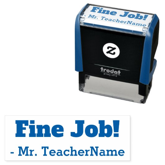 Leuk "Prima baan!" + Naam leraar Rubber Stempel (In situ)