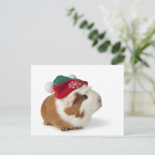Leuk Proefkonijn met het Pet van Kerstmis op Wit Feestdagenkaart (Staand voorkant)