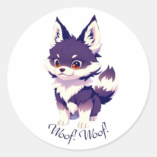 Leuk puppy afbeelding in anime stijl ronde sticker (Voorkant)