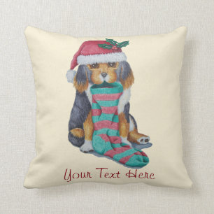 leuk puppy met Kerstmiskous en santapet Kussen