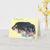 leuk puppy rottweiler met teddybeer kaart (Gele Bloem)