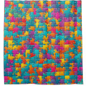 Leuk, puzzel douchegordijn roze, blauw (Voorkant)