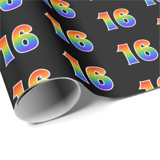 Leuk Rainbow Spectrum Pattern "16" Evenementnummer Cadeaupapier (Rol Hoek)