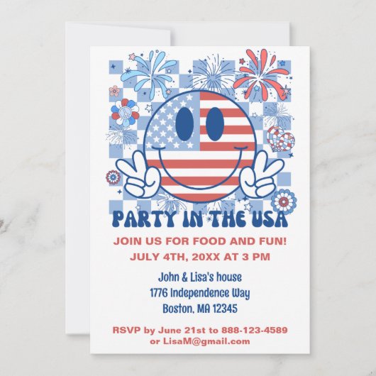 Leuk Retro 4 juli Feest Kaart (Voorkant)