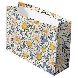 Leuk retro bloemenpatroon l Verjaardag l Blauw Groot Cadeauzakje