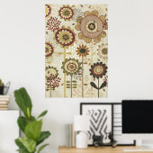 Leuk retro bruin, beige bloemenpatroon op maat poster (Thuiskantoor)