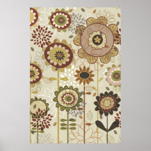 Leuk retro bruin, beige bloemenpatroon op maat poster