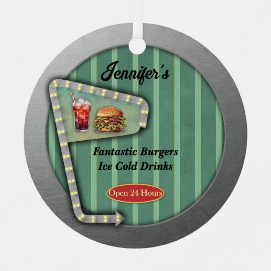 Leuk Retro Diner teken Metalen Ornament (Voorkant)