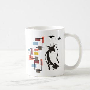 Leuk Retro Kat Mid Century Squares Cat Koffiemok