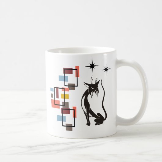 Leuk Retro Kat Mid Century Squares Cat Koffiemok (Rechts)